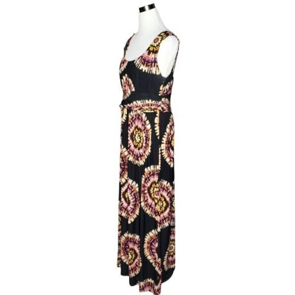 AB Studio Black Multi-Color Tie Dye Scoop Neck Sleeveless Maxi Dress Size Large - Picture 3 of 10